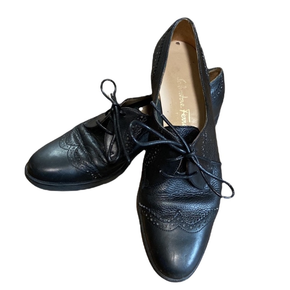 Salvatore Ferragamo Boutique Black Oxford Laced Shoes Size 7.5 2A Narrow
